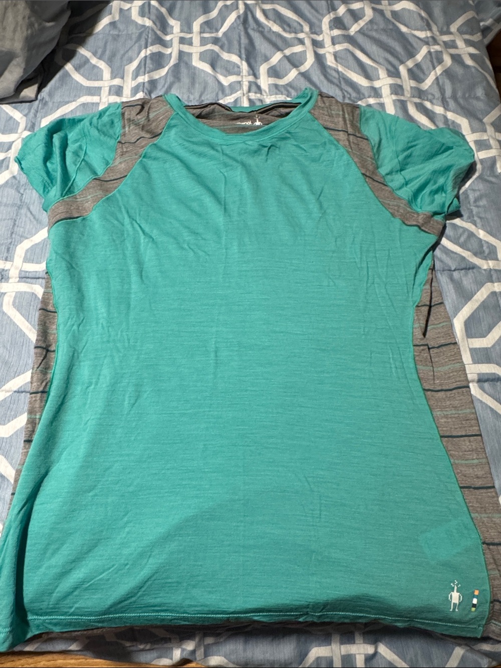 Womens Smartwool Teal and Gray Short Sleeve Active Tee